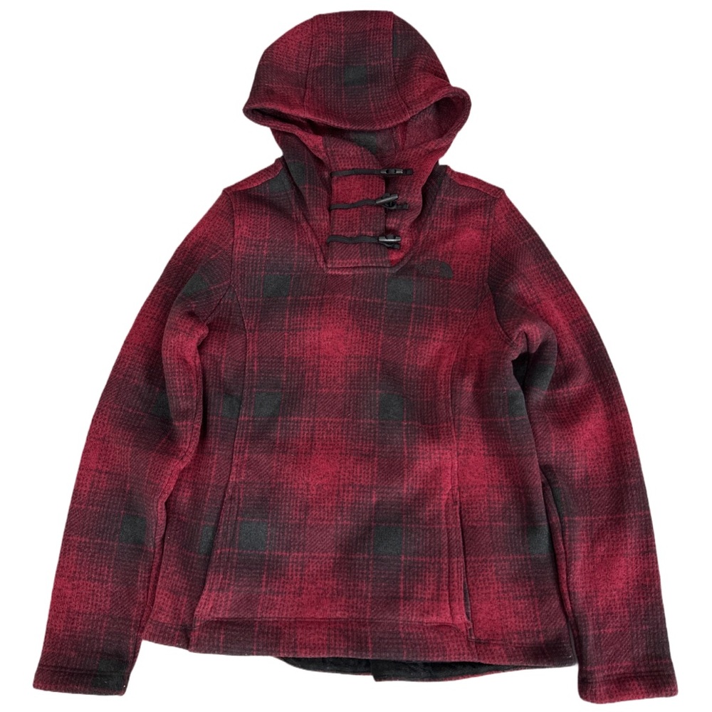TNF women's red/multi plaid pullover fleece jacket, S.